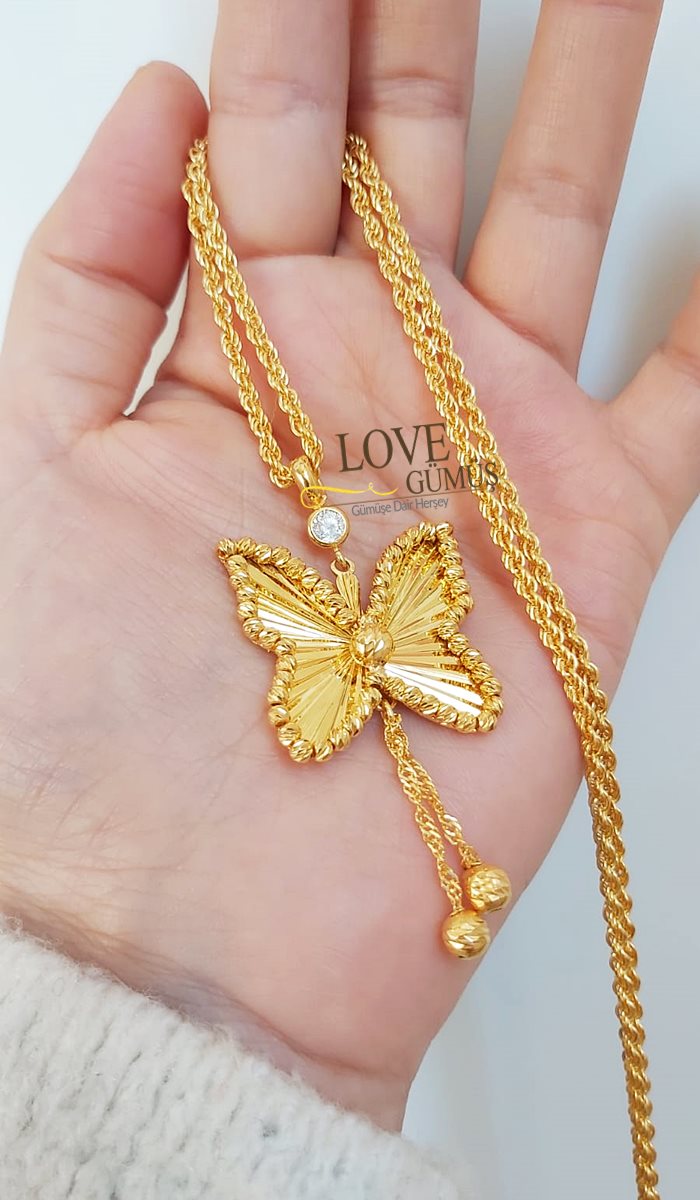 925 ayar gümüş el işi kelebek kolye 60 cm zincir - Görsel 2