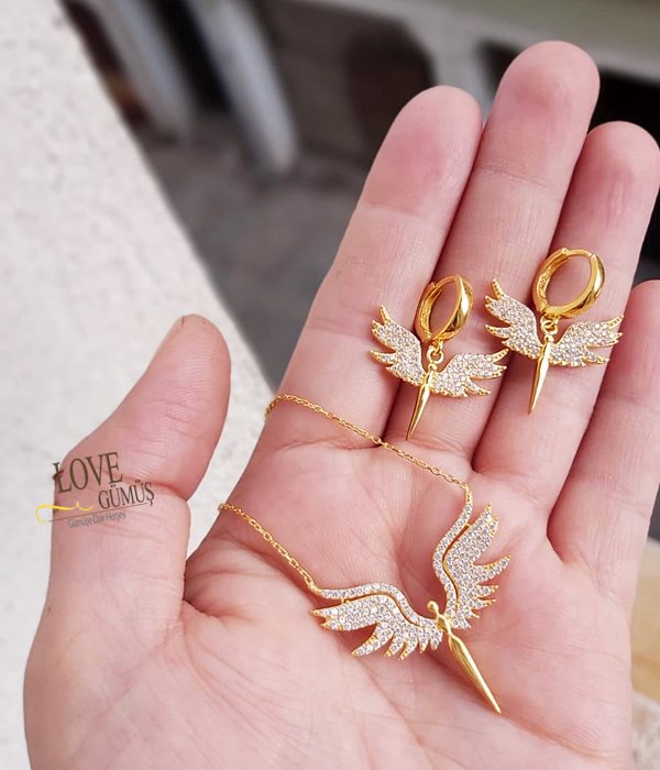 925 ayar gümüş melek küpe kolye takımı - Görsel 2